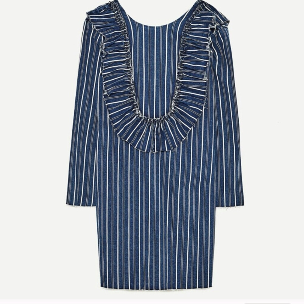 NWT ZARA DENIM DRESS WITH FRILL COLLAR - Picture 7 of 8